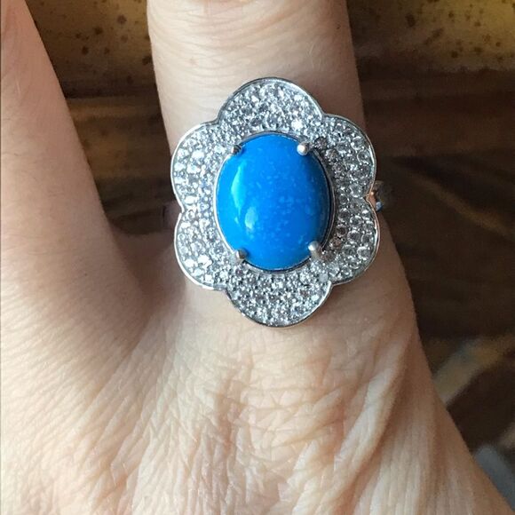 Natural Ceruleite Sterling Silver Flower Ring Size 10 - Picture 8 of 9